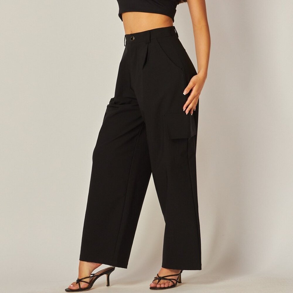 LOVE POEM BY BLOCK Black Cargo Wide Leg Trousers | Chic High Waist Utility Pants - Picture 4 of 4